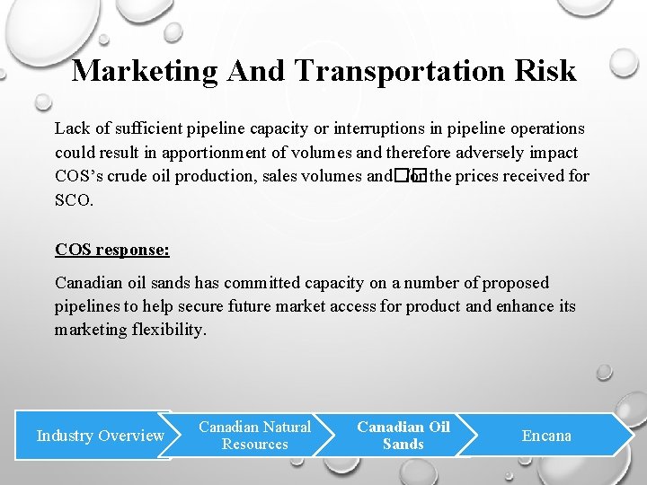 Marketing And Transportation Risk Lack of sufficient pipeline capacity or interruptions in pipeline operations