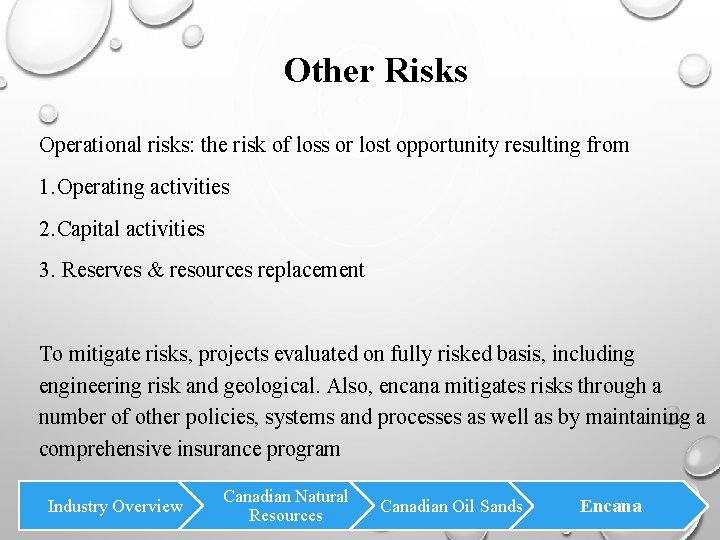Other Risks Operational risks: the risk of loss or lost opportunity resulting from 1.