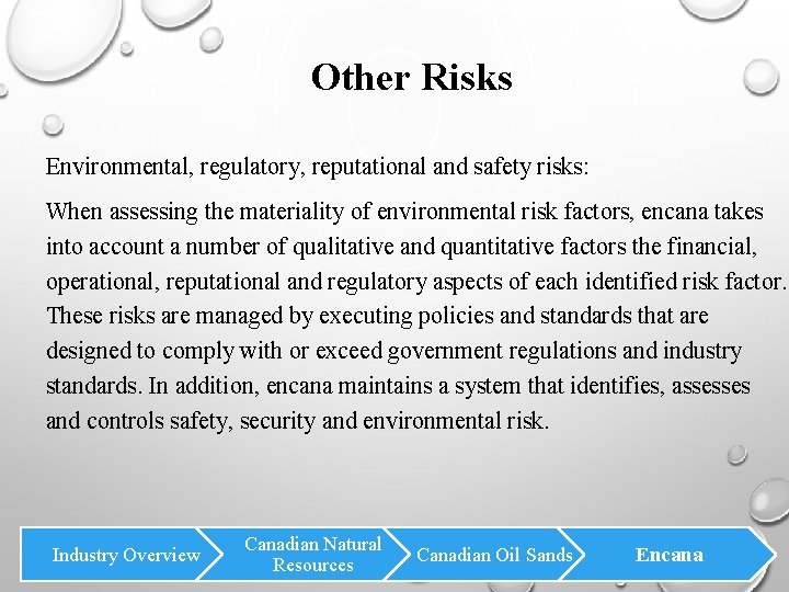 Other Risks Environmental, regulatory, reputational and safety risks: When assessing the materiality of environmental
