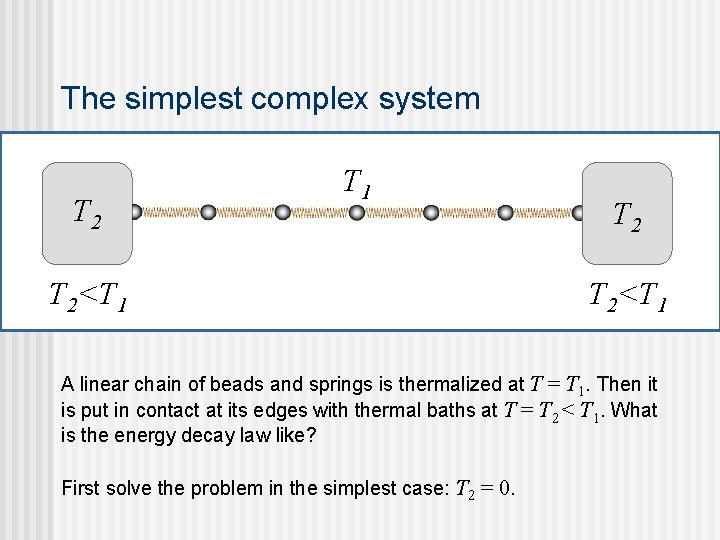 The simplest complex system T 2 T 1 T 2<T 1 A linear chain The simplest complex system T 2 T 1 T 2<T 1 A linear chain