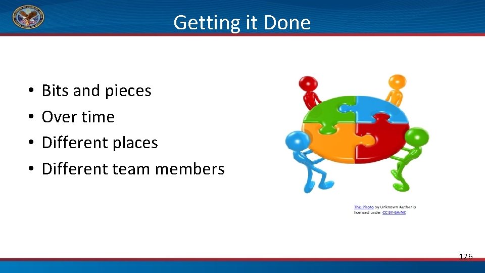 Getting it Done • • Bits and pieces Over time Different places Different team