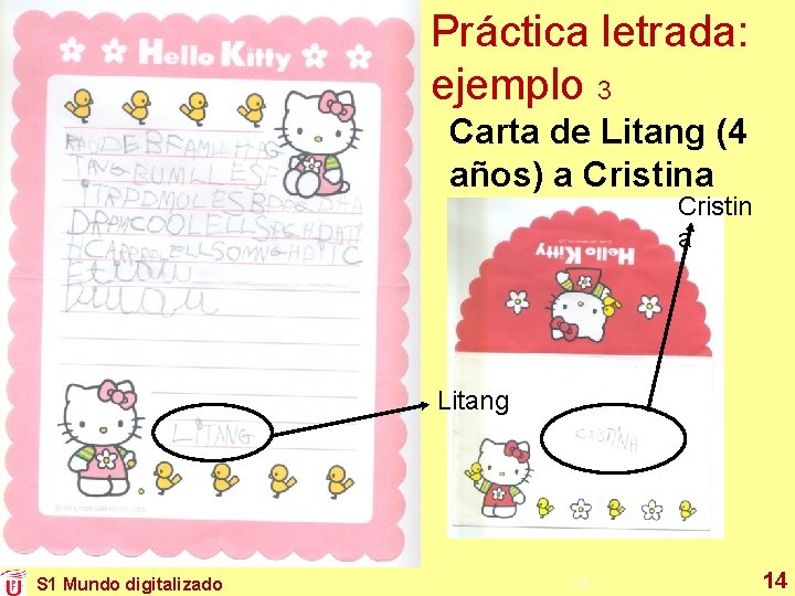 Práctica letrada: ejemplo 3 Carta de Litang (4 años) a Cristin a Litang S Práctica letrada: ejemplo 3 Carta de Litang (4 años) a Cristin a Litang S