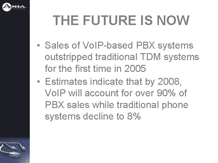 THE FUTURE IS NOW • Sales of Vo. IP-based PBX systems outstripped traditional TDM