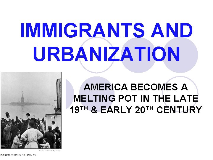 IMMIGRANTS AND URBANIZATION AMERICA BECOMES A MELTING POT IN THE LATE 19 TH &