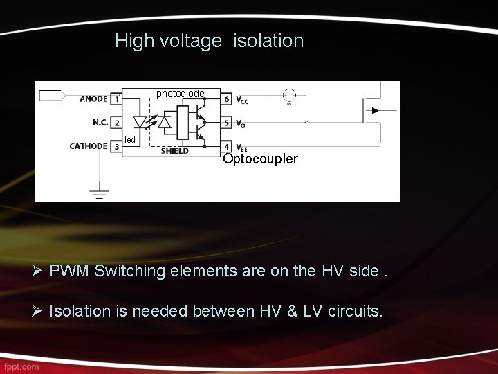 High voltage isolation photodiode led Optocoupler Ø PWM Switching elements are on the HV