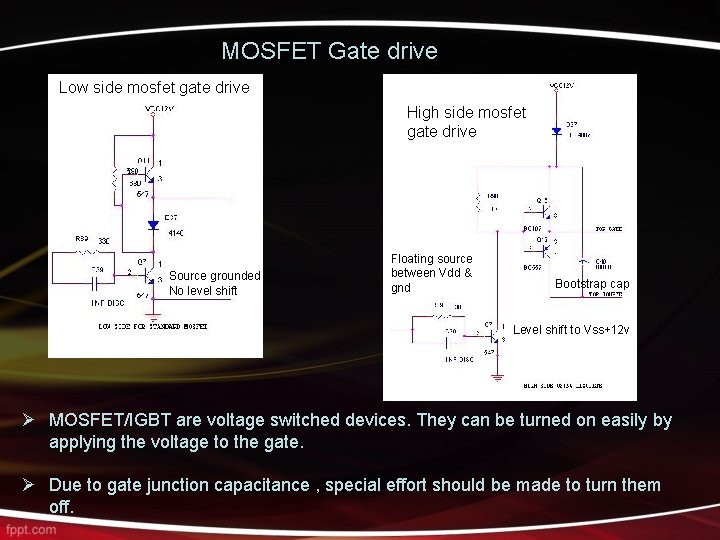 MOSFET Gate drive Low side mosfet gate drive High side mosfet gate drive Source