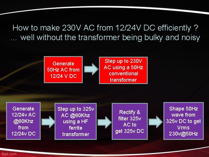 How to make 230 V AC from 12/24 V DC efficiently ? … well