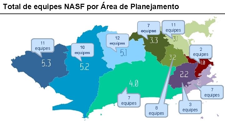 Total de equipes NASF por Área de Planejamento 11 equipes 2 equipes 7 equipes