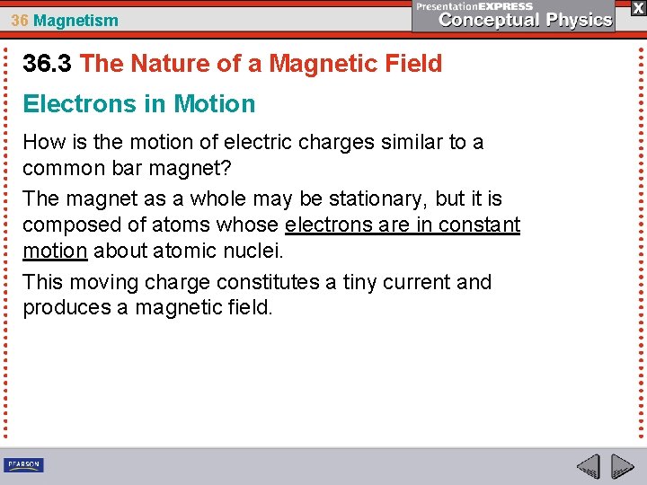 36 Magnetism 36. 3 The Nature of a Magnetic Field Electrons in Motion How