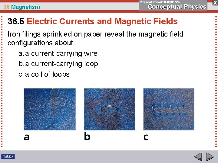 36 Magnetism 36. 5 Electric Currents and Magnetic Fields Iron filings sprinkled on paper