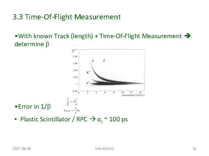 3. 3 Time-Of-Flight Measurement • With known Track (length) + Time-Of-Flight Measurement determine b