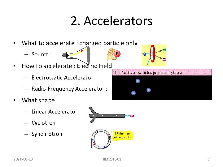 2. Accelerators • What to accelerate : charged particle only – Source : •