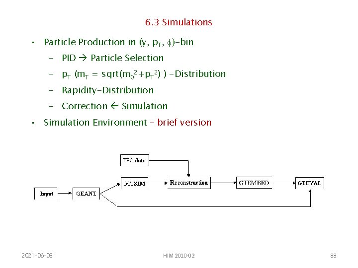 6. 3 Simulations • Particle Production in (y, p. T, f)-bin - PID Particle