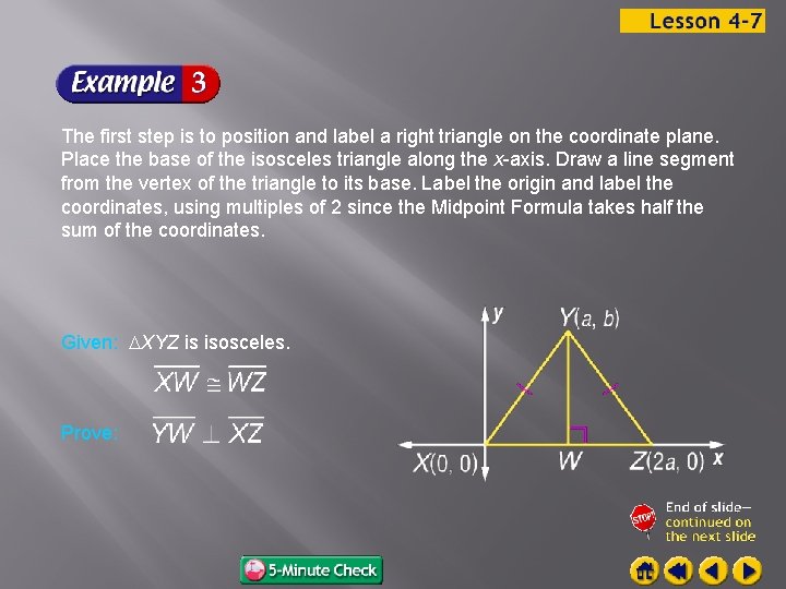 The first step is to position and label a right triangle on the coordinate