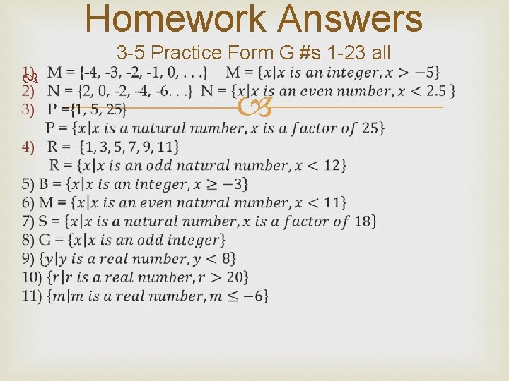 Homework Answers 3 -5 Practice Form G #s 1 -23 all Homework Answers 3 -5 Practice Form G #s 1 -23 all