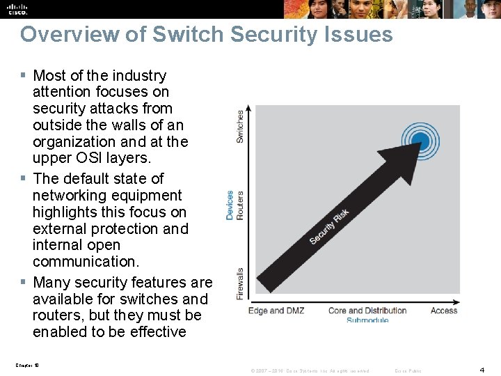 Overview of Switch Security Issues § Most of the industry attention focuses on security