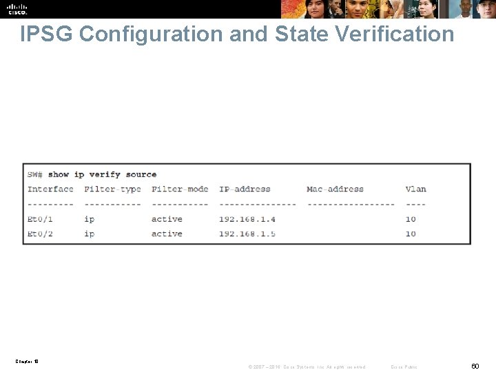 IPSG Configuration and State Verification Chapter 10 © 2007 – 2016, Cisco Systems, Inc.