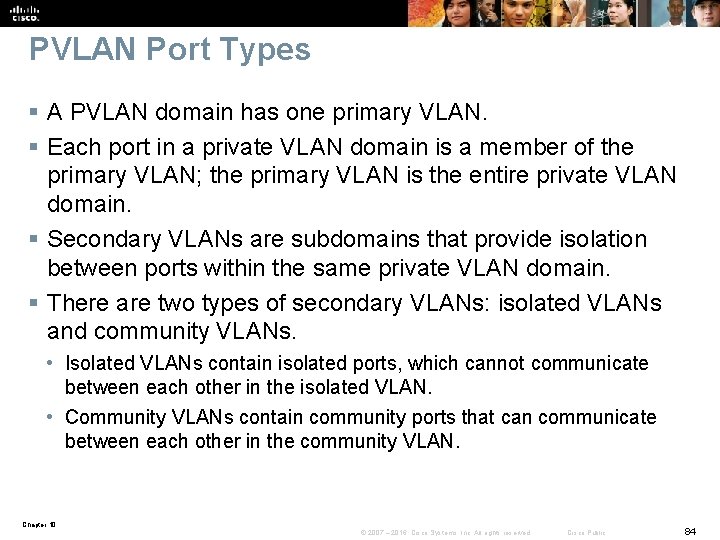 PVLAN Port Types § A PVLAN domain has one primary VLAN. § Each port