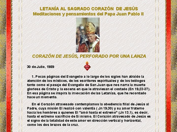 LETANÍA AL SAGRADO CORAZÓN DE JESÚS Meditaciones y pensamientos del Papa Juan Pablo II
