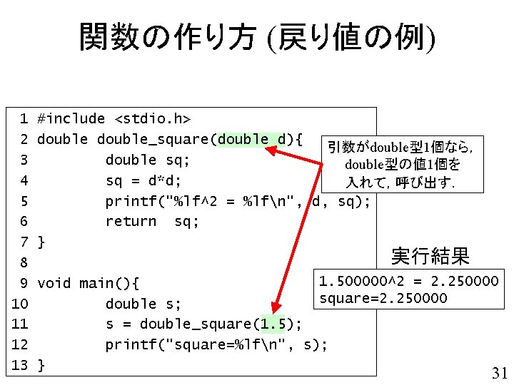 関数の作り方 (戻り値の例) 1 2 3 4 5 6 7 8 9 10 11 12