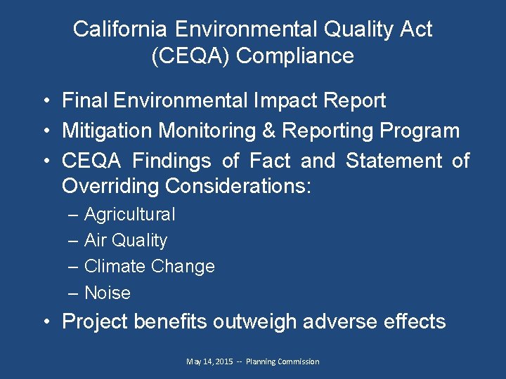 California Environmental Quality Act (CEQA) Compliance • Final Environmental Impact Report • Mitigation Monitoring