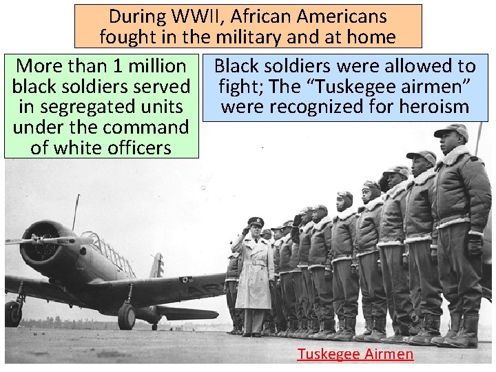 During WWII, African Americans fought in the military and at home More than 1