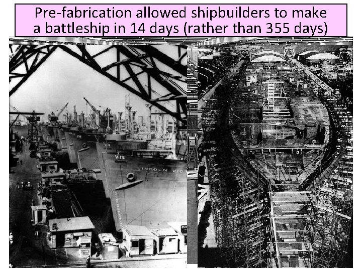 Pre-fabrication allowed shipbuilders to make Ford factories made one B-24 bomber every hour a