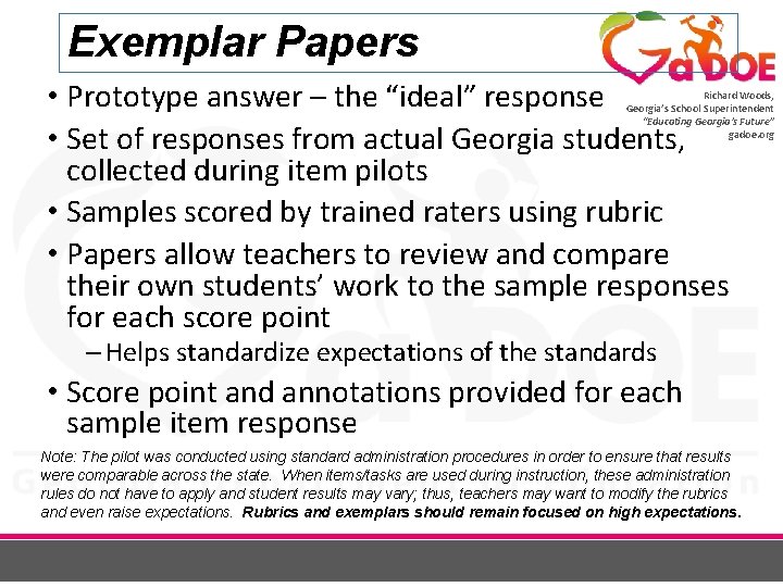 Exemplar Papers • Prototype answer – the “ideal” response • Set of responses from