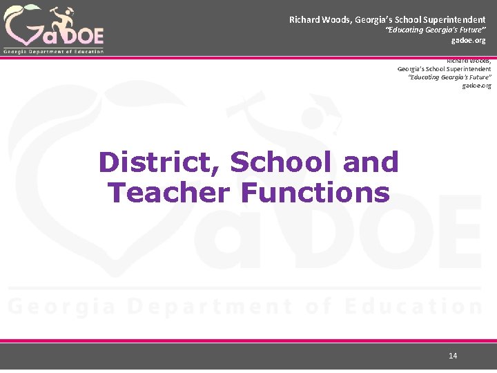 Richard Woods, Georgia’s School Superintendent “Educating Georgia’s Future” gadoe. org District, School and Teacher