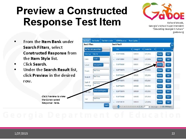 Preview a Constructed Response Test Item § § § Richard Woods, Georgia’s School Superintendent