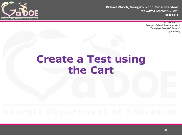 Richard Woods, Georgia’s School Superintendent “Educating Georgia’s Future” gadoe. org Create a Test using