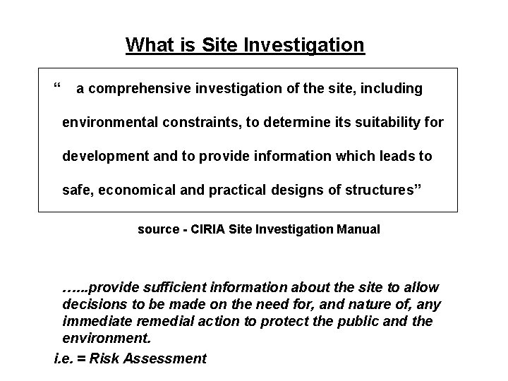 What is Site Investigation “ a comprehensive investigation of the site, including environmental constraints,