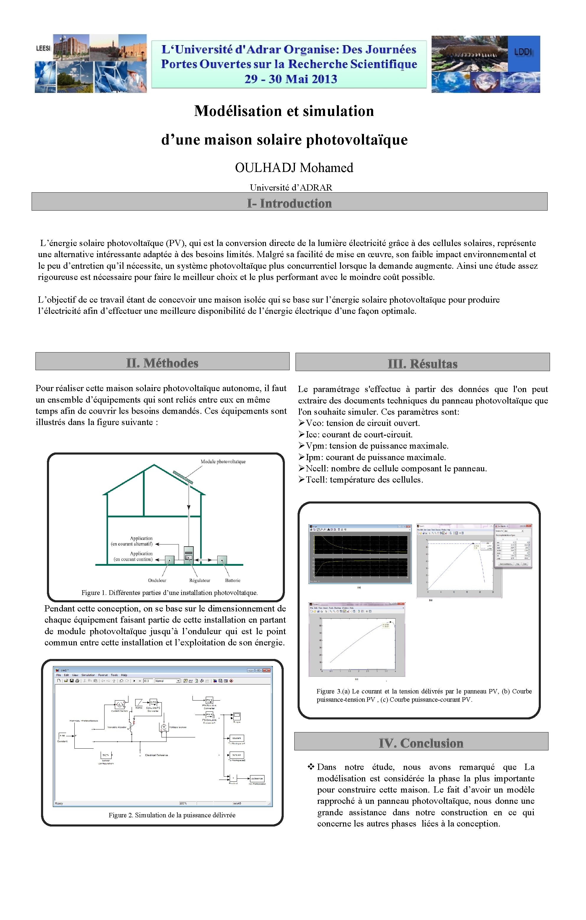 Modélisation et simulation d’une maison solaire photovoltaïque OULHADJ Mohamed Université d’ADRAR I- Introduction L’énergie