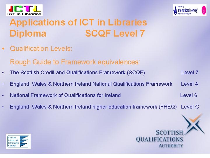 Applications of ICT in Libraries Diploma SCQF Level 7 • Qualification Levels: Rough Guide