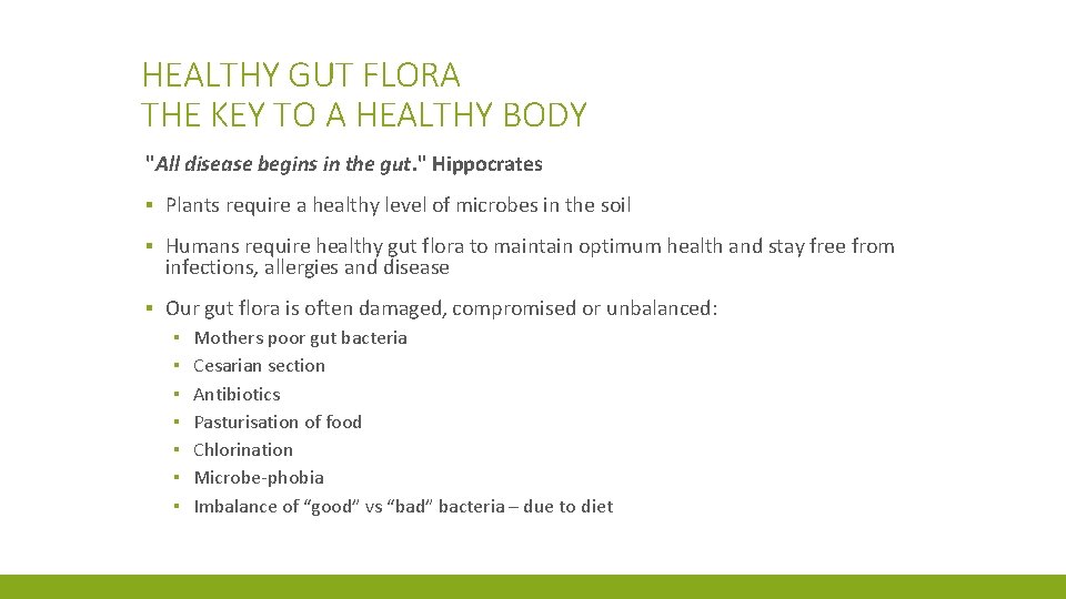 HEALTHY GUT FLORA THE KEY TO A HEALTHY BODY "All disease begins in the
