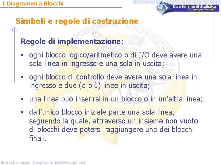 I Diagrammi a Blocchi Simboli e regole di costruzione Regole di implementazione: • ogni