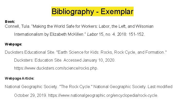 Bibliography - Exemplar Book: Connell, Tula. “Making the World Safe for Workers: Labor, the