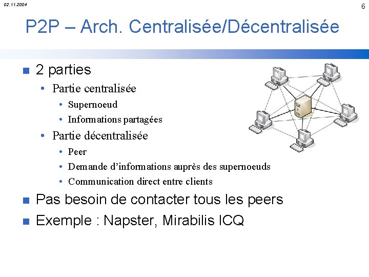 02. 11. 2004 6 P 2 P – Arch. Centralisée/Décentralisée n 2 parties •