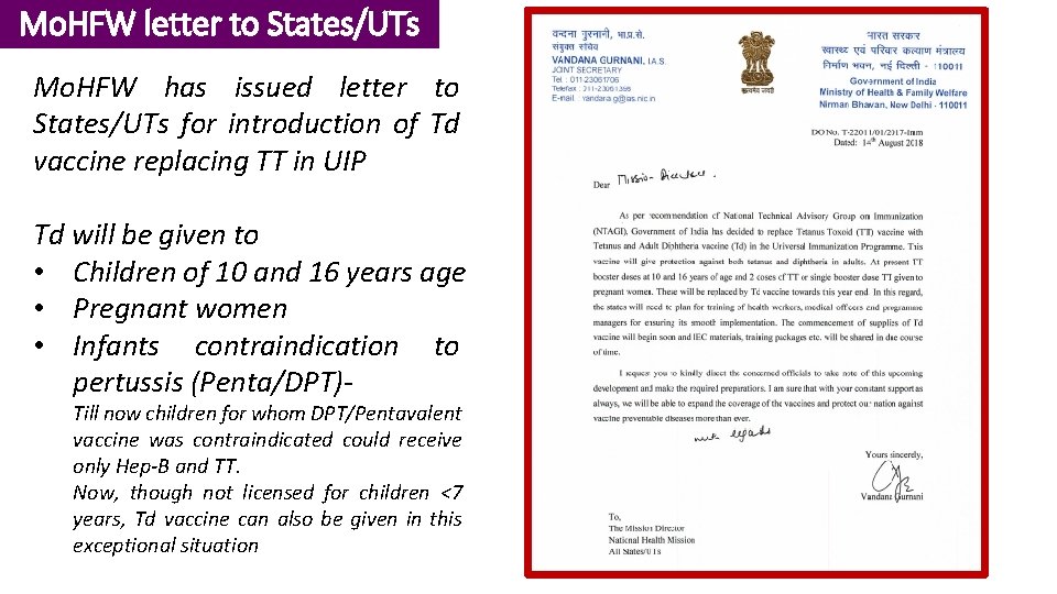 Mo. HFW letter to States/UTs Mo. HFW has issued letter to States/UTs for introduction