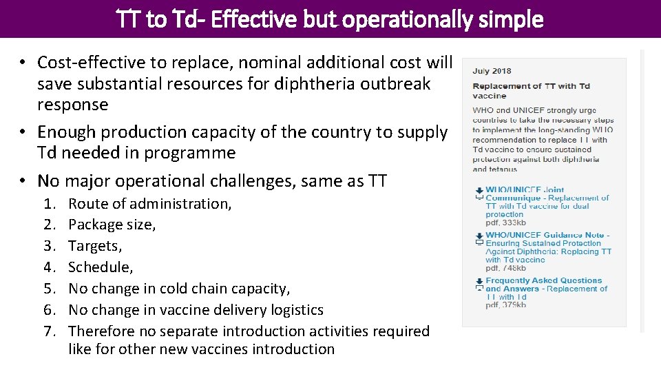 TT to Td- Effective but operationally simple • Cost-effective to replace, nominal additional cost