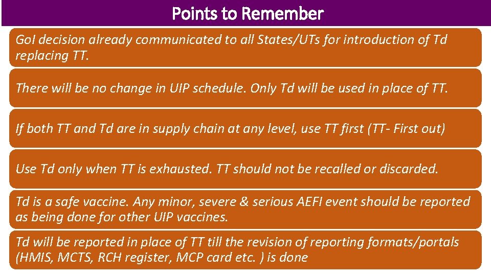 Points to Remember Go. I decision already communicated to all States/UTs for introduction of