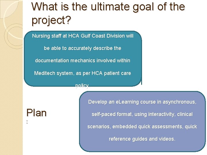 What is the ultimate goal of the project? Nursing staff at HCA Gulf Coast