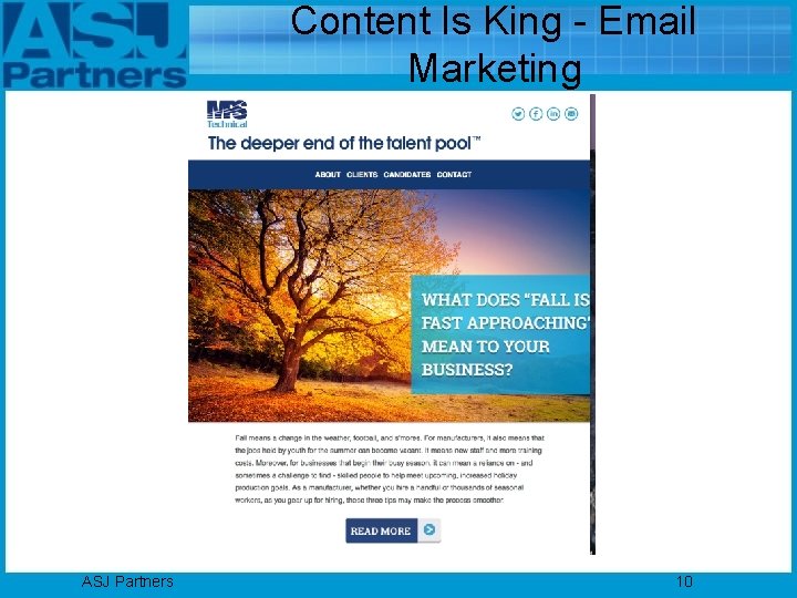 Content Is King - Email Marketing Google PPC Local Market Organic Market Positioning ASJ