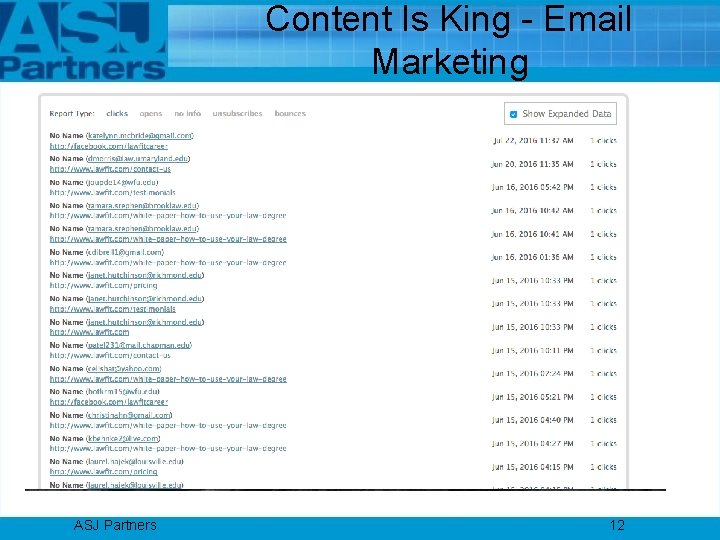 Content Is King - Email Marketing SEO Organic Search Email Marketing Candidates/ Clients ASJ