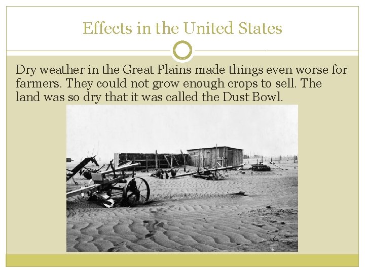 Effects in the United States Dry weather in the Great Plains made things even