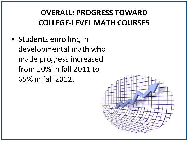 OVERALL: PROGRESS TOWARD COLLEGE-LEVEL MATH COURSES • Students enrolling in developmental math who made