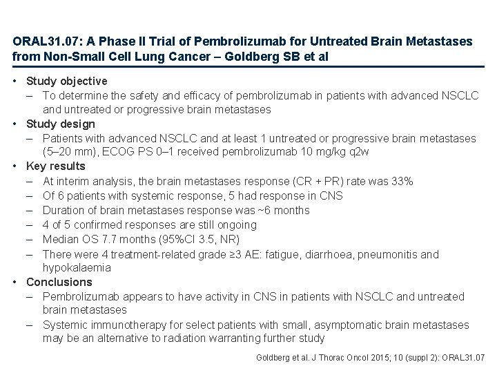 ORAL 31. 07: A Phase II Trial of Pembrolizumab for Untreated Brain Metastases from