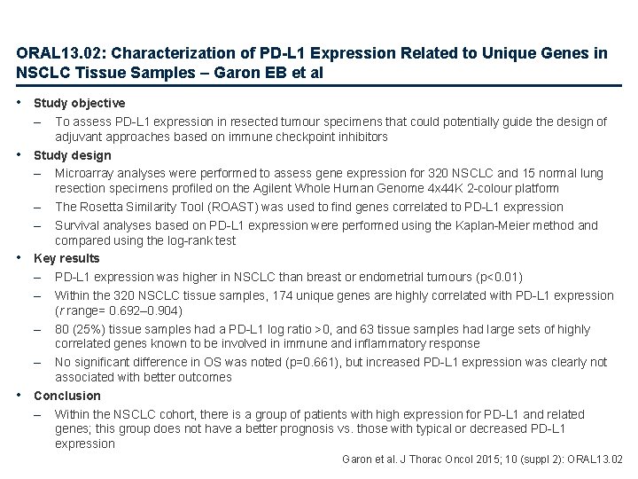 ORAL 13. 02: Characterization of PD-L 1 Expression Related to Unique Genes in NSCLC