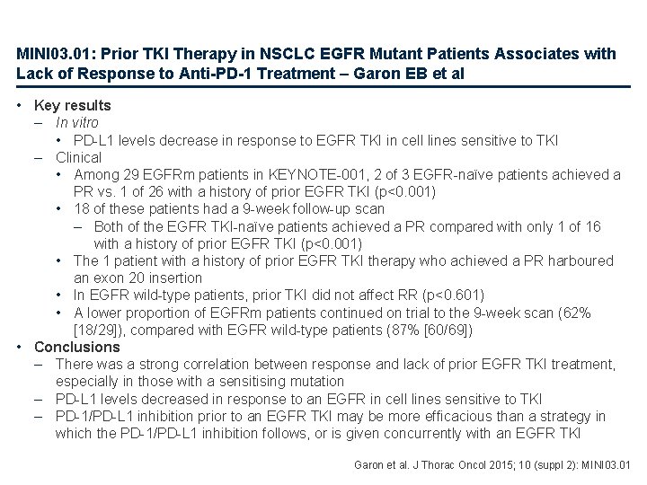 MINI 03. 01: Prior TKI Therapy in NSCLC EGFR Mutant Patients Associates with Lack