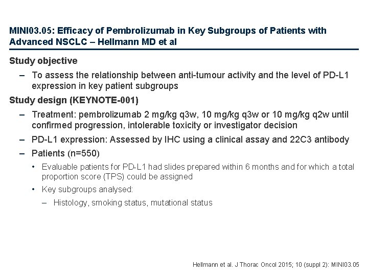 MINI 03. 05: Efficacy of Pembrolizumab in Key Subgroups of Patients with Advanced NSCLC